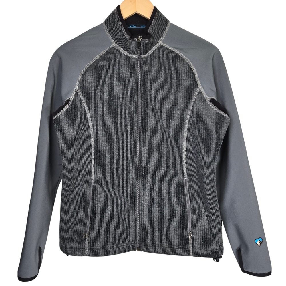 Kuhl ThermoKore Full Zip Jacket Mens XS Gray Ribbed Performance Fleece Sweater